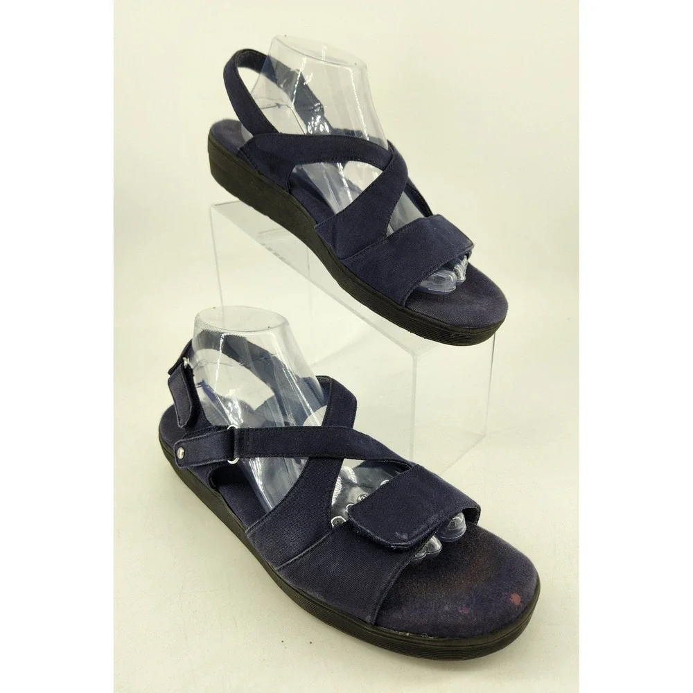 Grasshoppers Sandals Womens 10M Navy Blue Canvas Ortholite Slingback EF56754